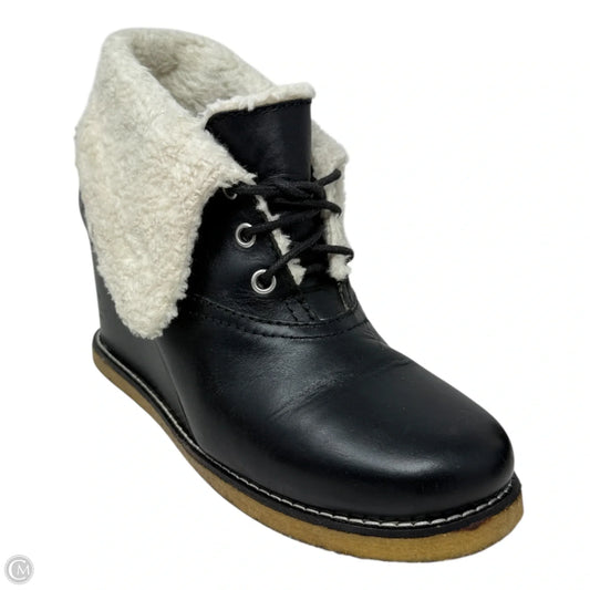Pastry Fur Lined Leather Foldover Wedge Booties By Swedish Hasbeens In Black, Size: 9 (40)
