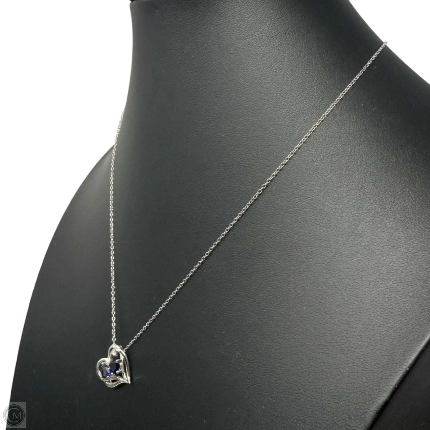 Sterling Silver Lab Created Sapphire and Diamond Heart Necklace By Miadora