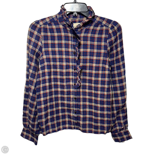 Linen Chemise Chloe Top Long Sleeve By Sezane In Carreaux Oxford Plaid, Size: S