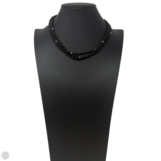 Triple Strand Sterling Silver & Black Glass Beaded Necklace By Silpada