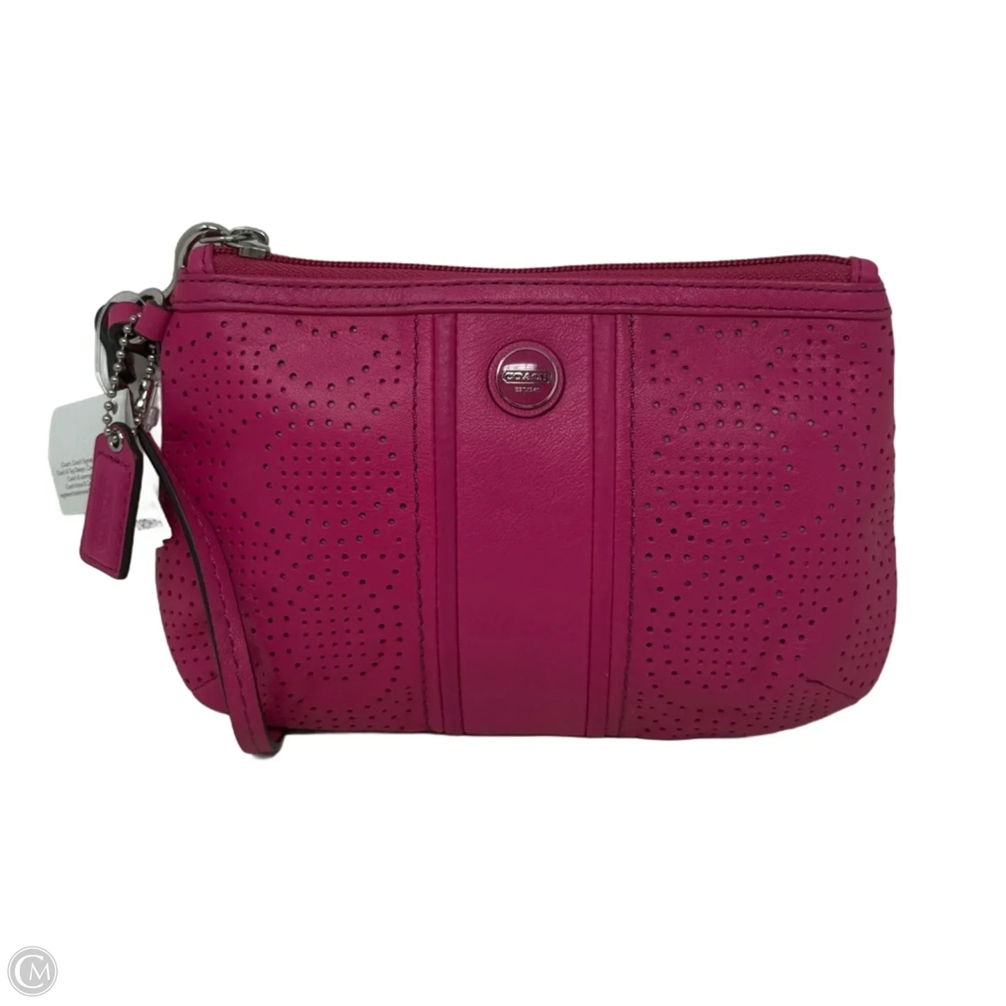 Signature Stripe Perforated Wristlet In Watermelon Designer By Coach, Size: Medium