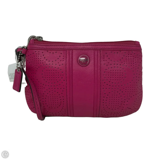 Signature Stripe Perforated Wristlet In Watermelon Designer By Coach, Size: Medium