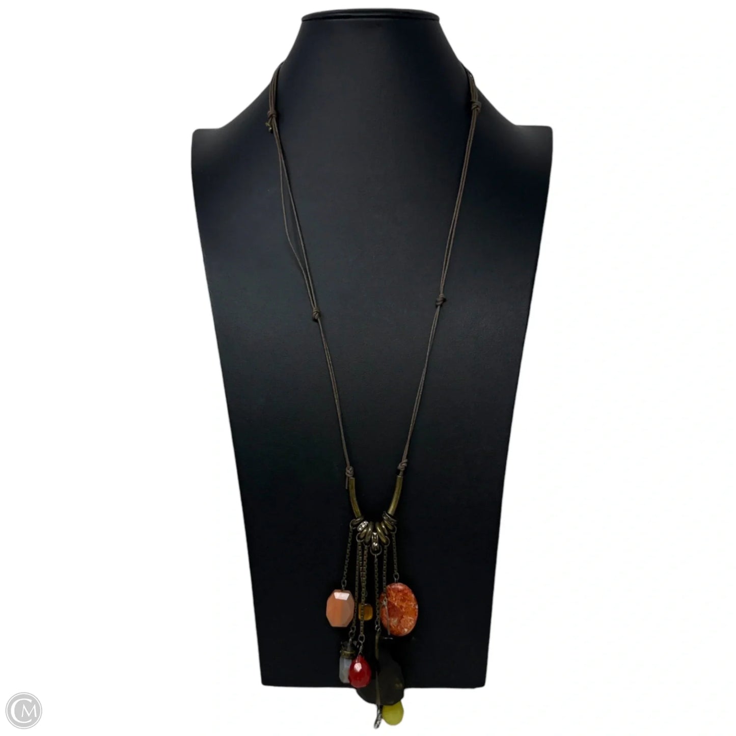 Vintage Adjustable Leather Multi Crystal Tassel Necklace By Silpada