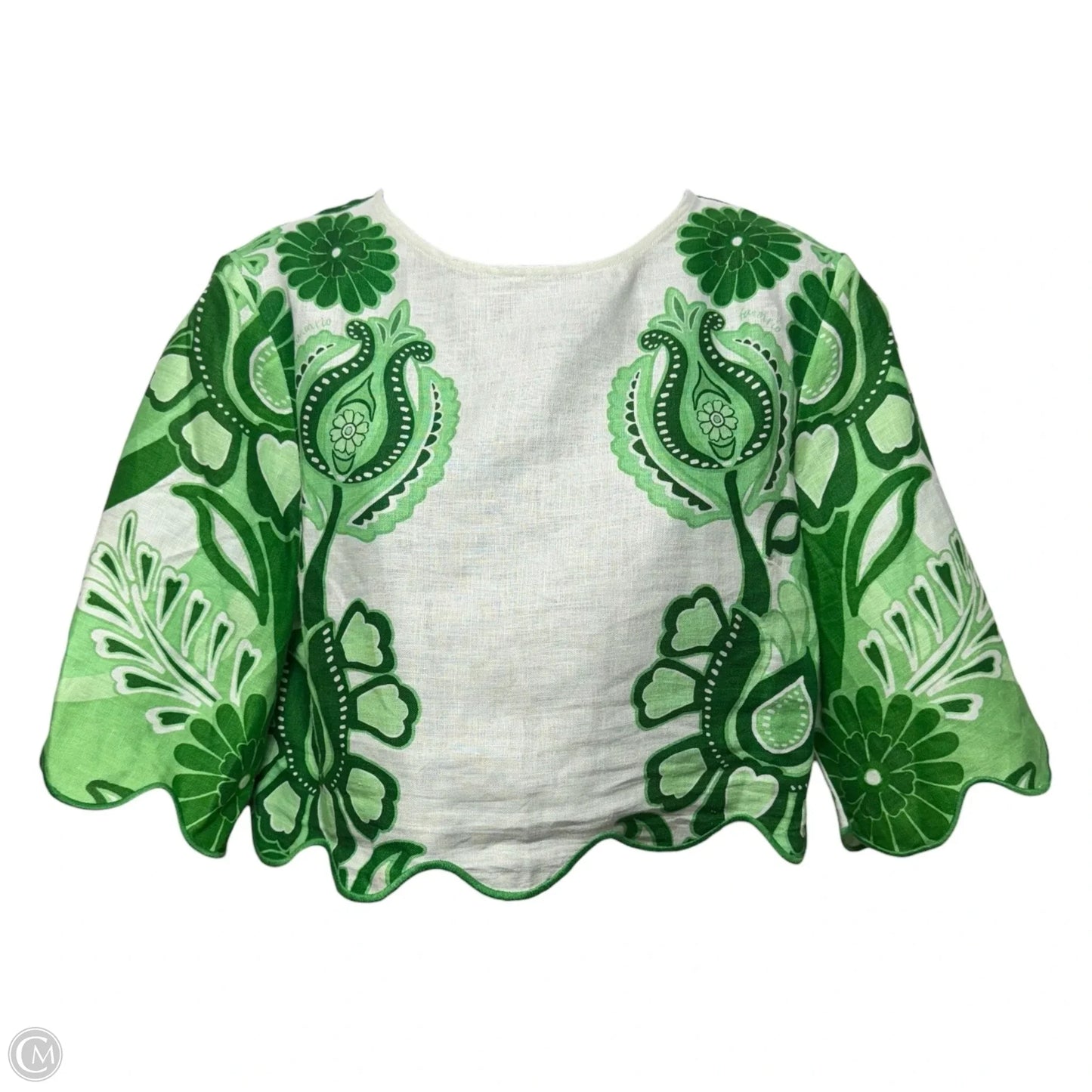 Flax Linen Top Short Sleeve By Farm Rio In Festival Green, Size: S