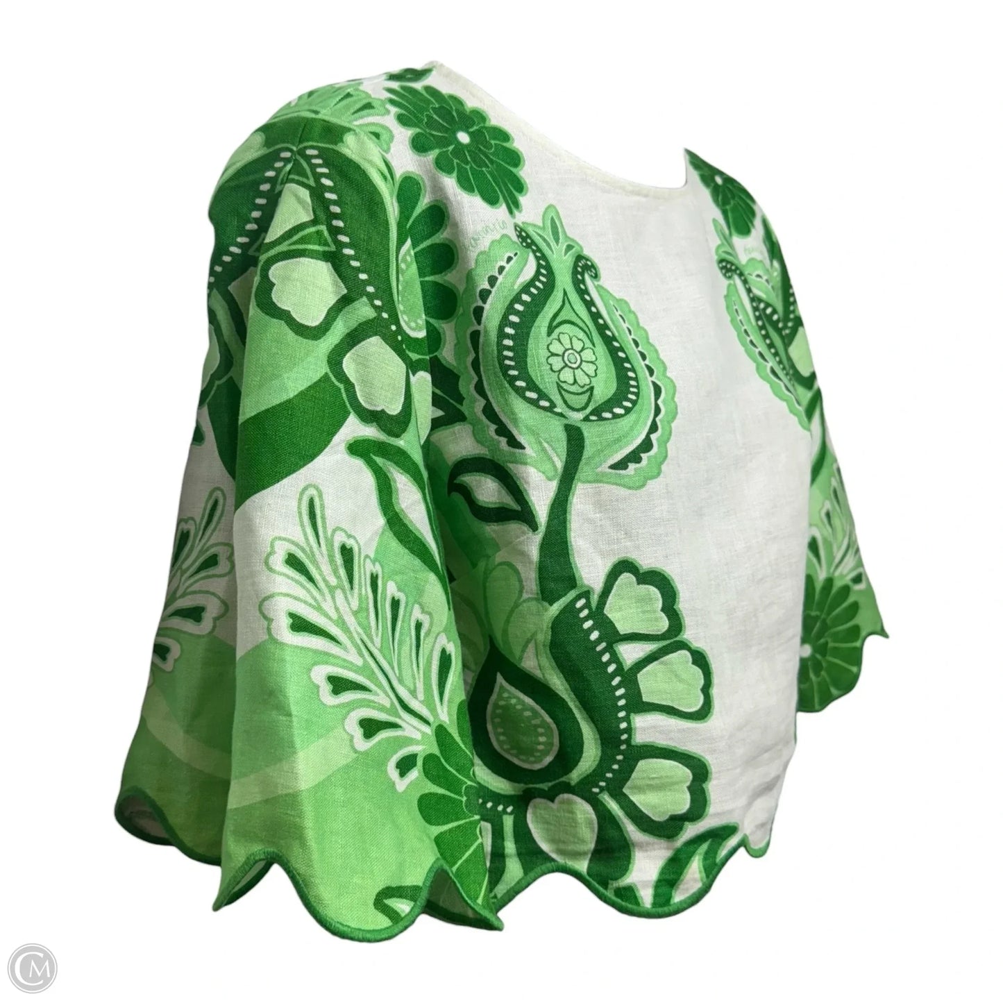 Flax Linen Top Short Sleeve By Farm Rio In Festival Green, Size: S