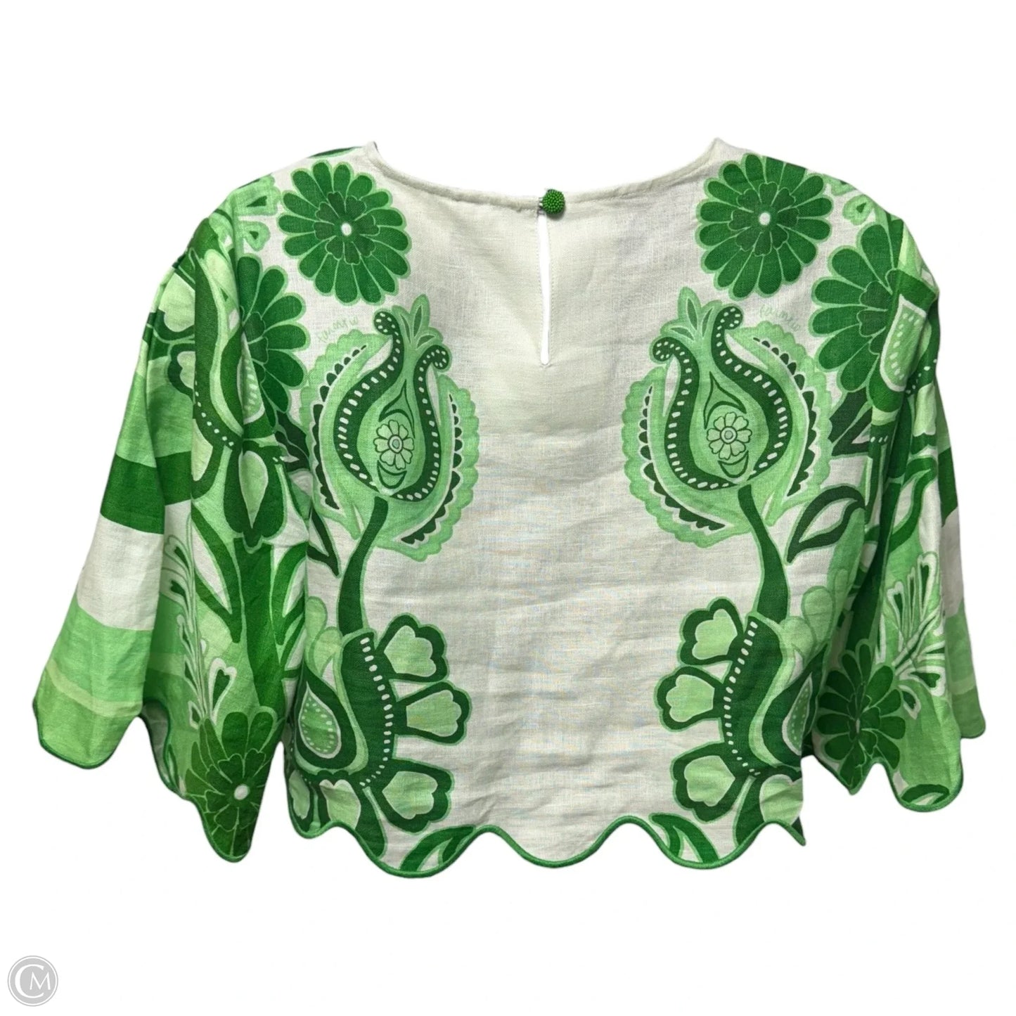 Flax Linen Top Short Sleeve By Farm Rio In Festival Green, Size: S