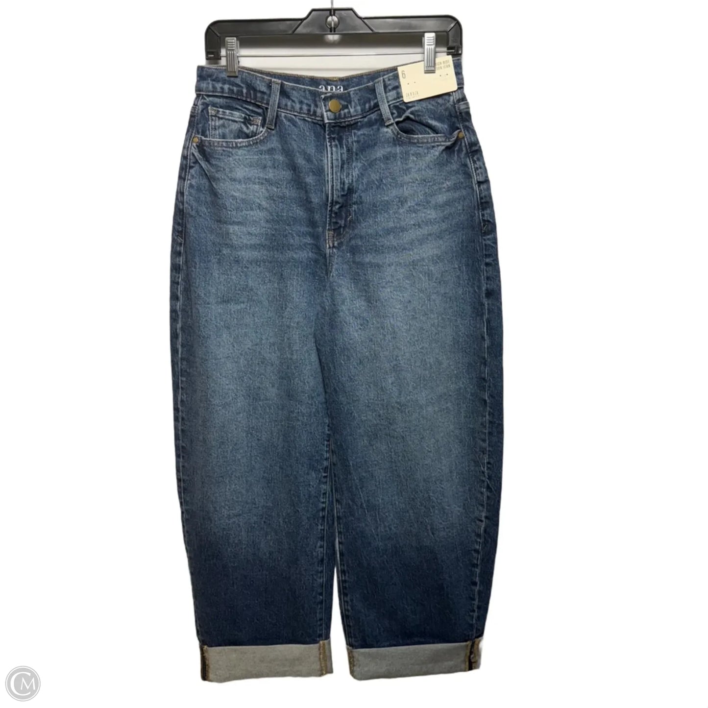 High Rise Cuffed Balloon Jeans Wide Leg By Ana In Blue Denim, Size: 6