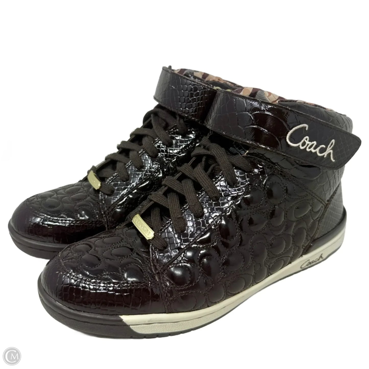 Nanette Patent Leather High Top Sneakers In Chocolate Designer By Coach In Brown, Size: 8.5