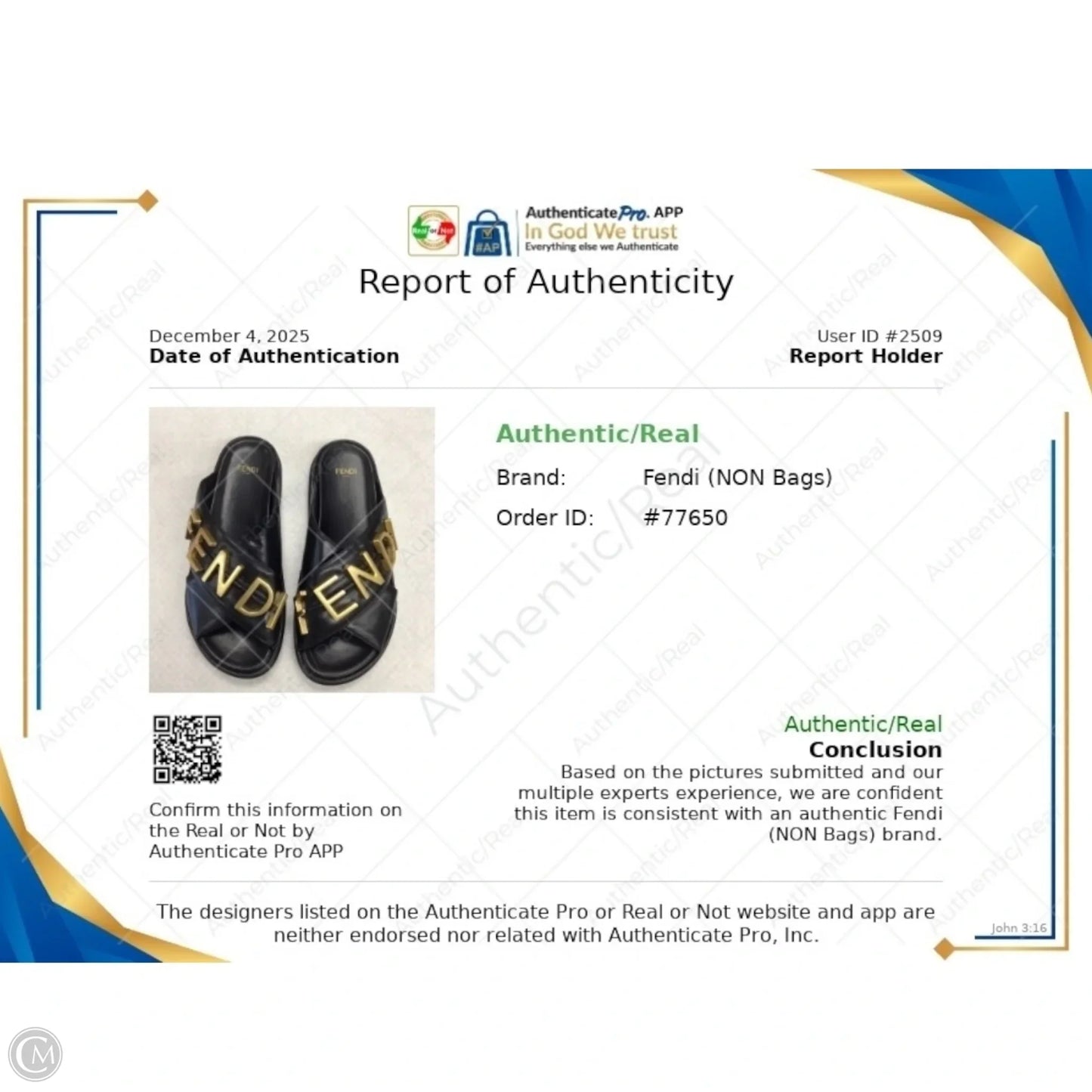 Vitello Fendigraphy Slide Sandals Luxury Designer By Fendi In Black & Gold, Size: US 7 (IT 37)