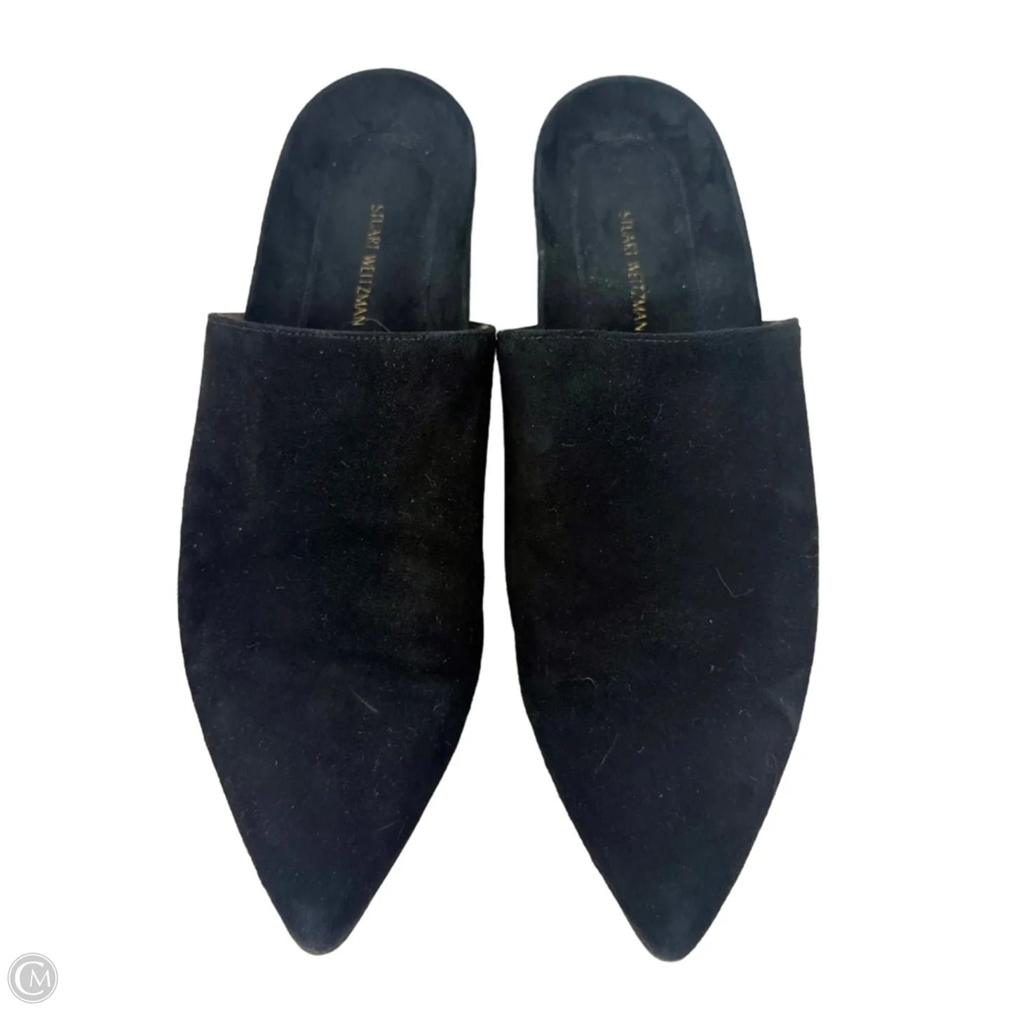 Studio Slides In Black Luxe Suede Designer By Stuart Weitzman In Black, Size: 8