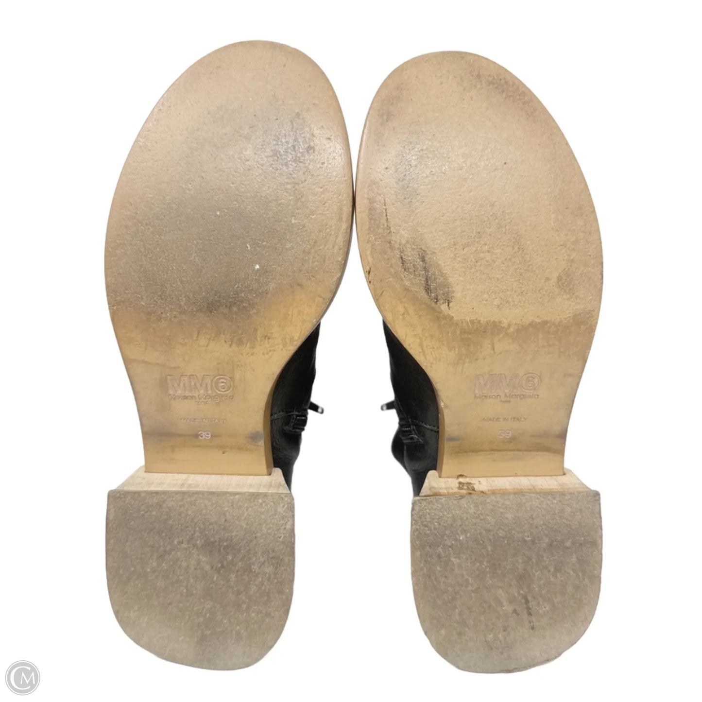 Vintage Block Wooden Heel Ankle Boots Designer By Maison Margiela In Black, Size: 9