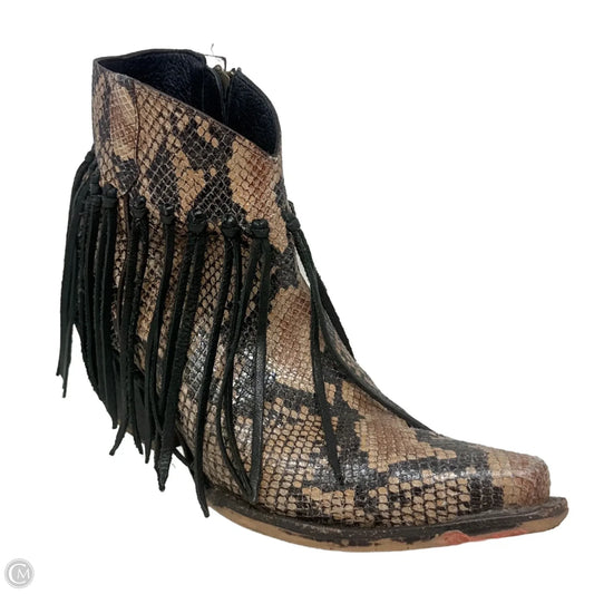 Anahi Fringe Western Snip Toe Booties By Tony Lama In Snakeskin Print, Size: 8.5