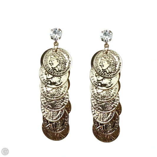 Rhinestone Stud & Gold Cluster Coin Dangle Earrings