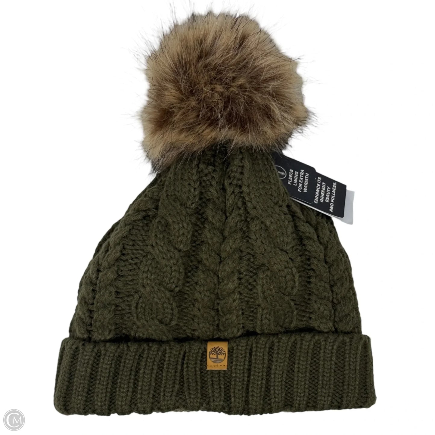 Fleece Lined Cable Knit Faux Fur Pom Beanie By Timberland