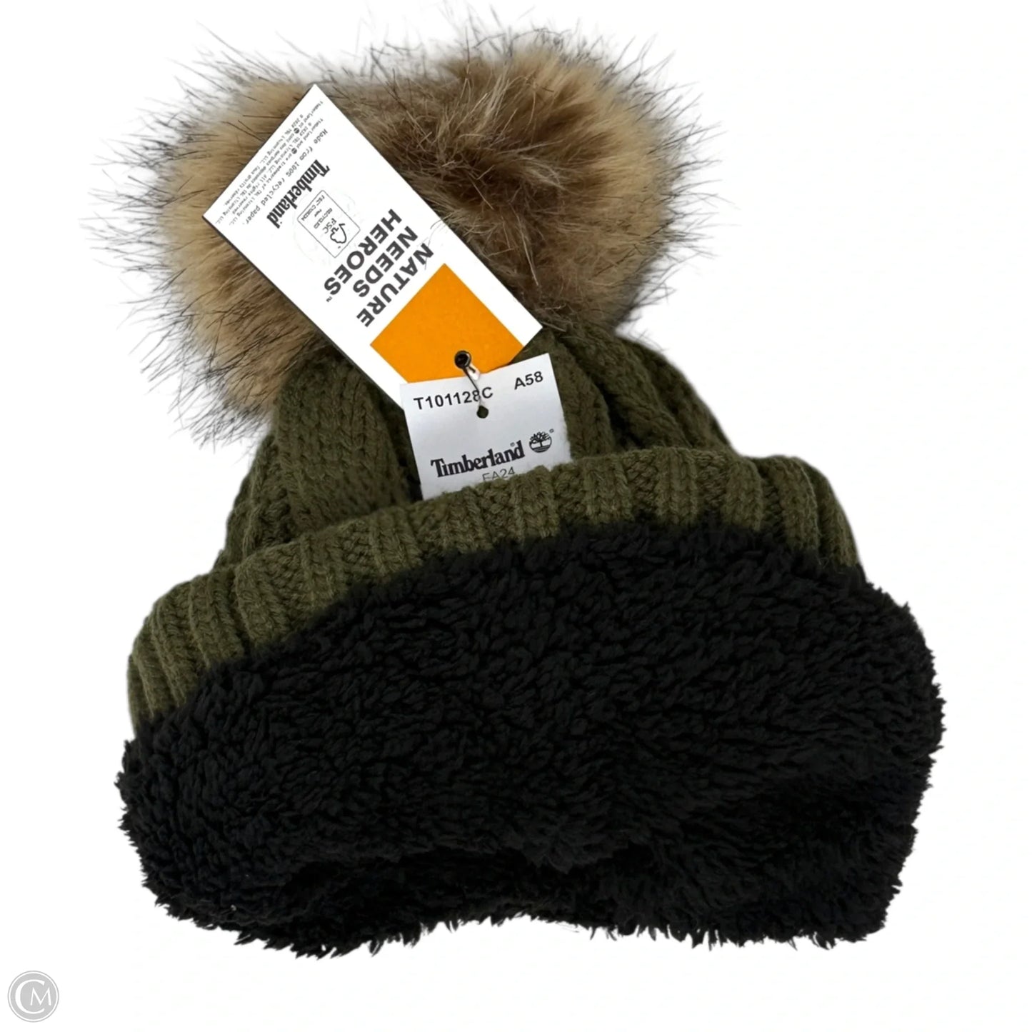 Fleece Lined Cable Knit Faux Fur Pom Beanie By Timberland