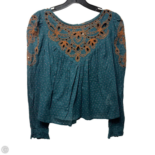 Eyelet Top Long Sleeve By Free People In Blue & Brown, Size: Xs