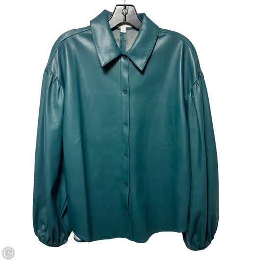 Faux Leather Top Long Sleeve By Grey In Green, Size: S
