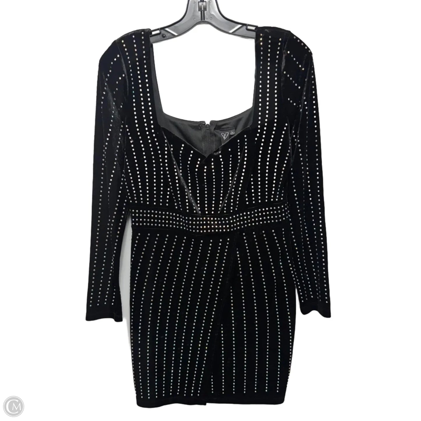 Raquel Formal Rhinestone Velvet Mini Dress By Windsor In Black, Size: L