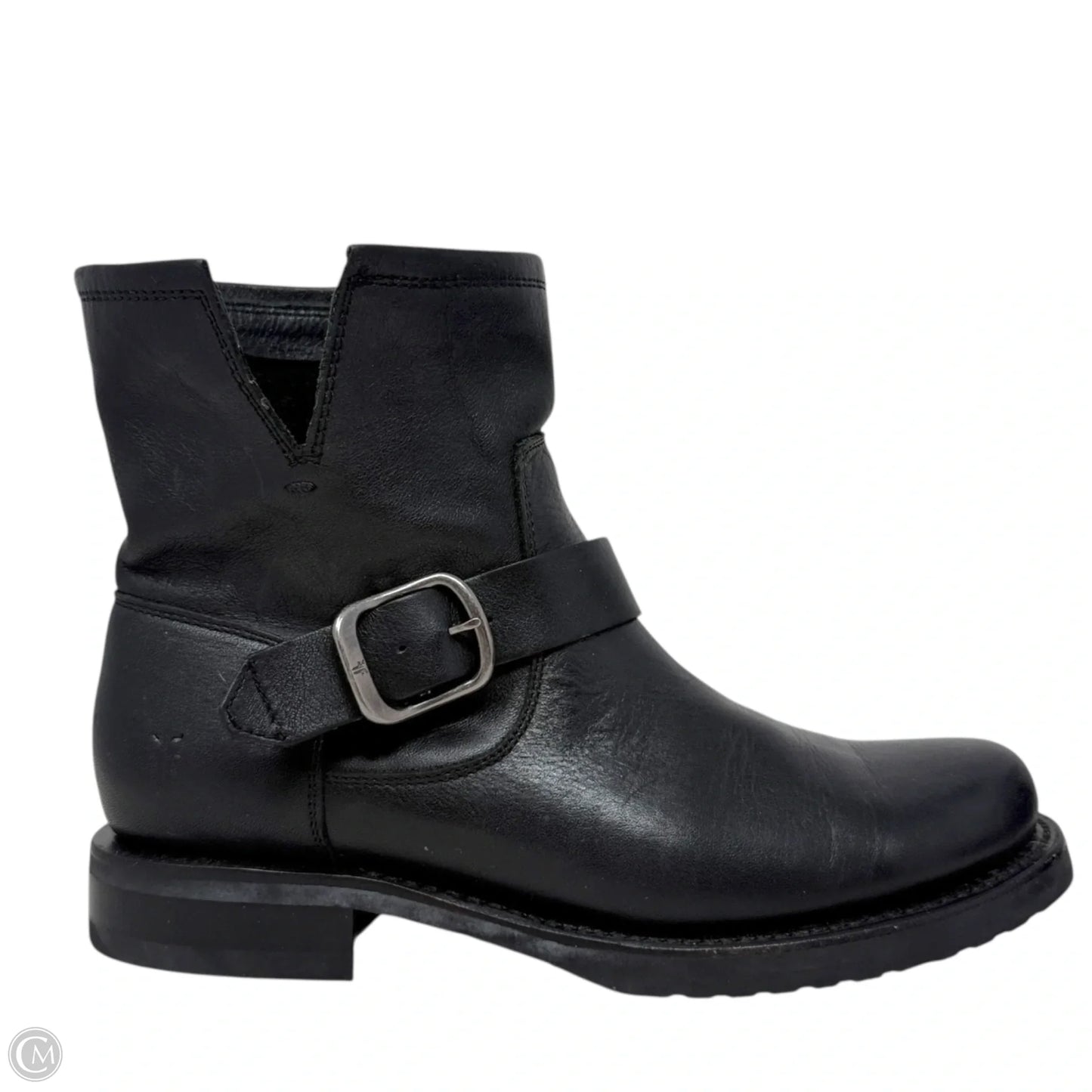 Veronica Flex Leather Buckle Hardware Booties Designer By Frye In Black, Size: 8