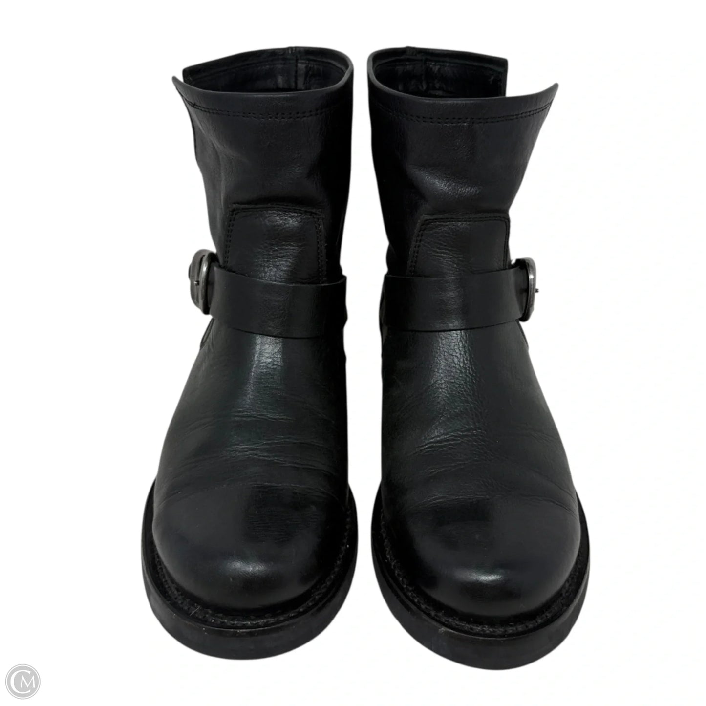 Veronica Flex Leather Buckle Hardware Booties Designer By Frye In Black, Size: 8