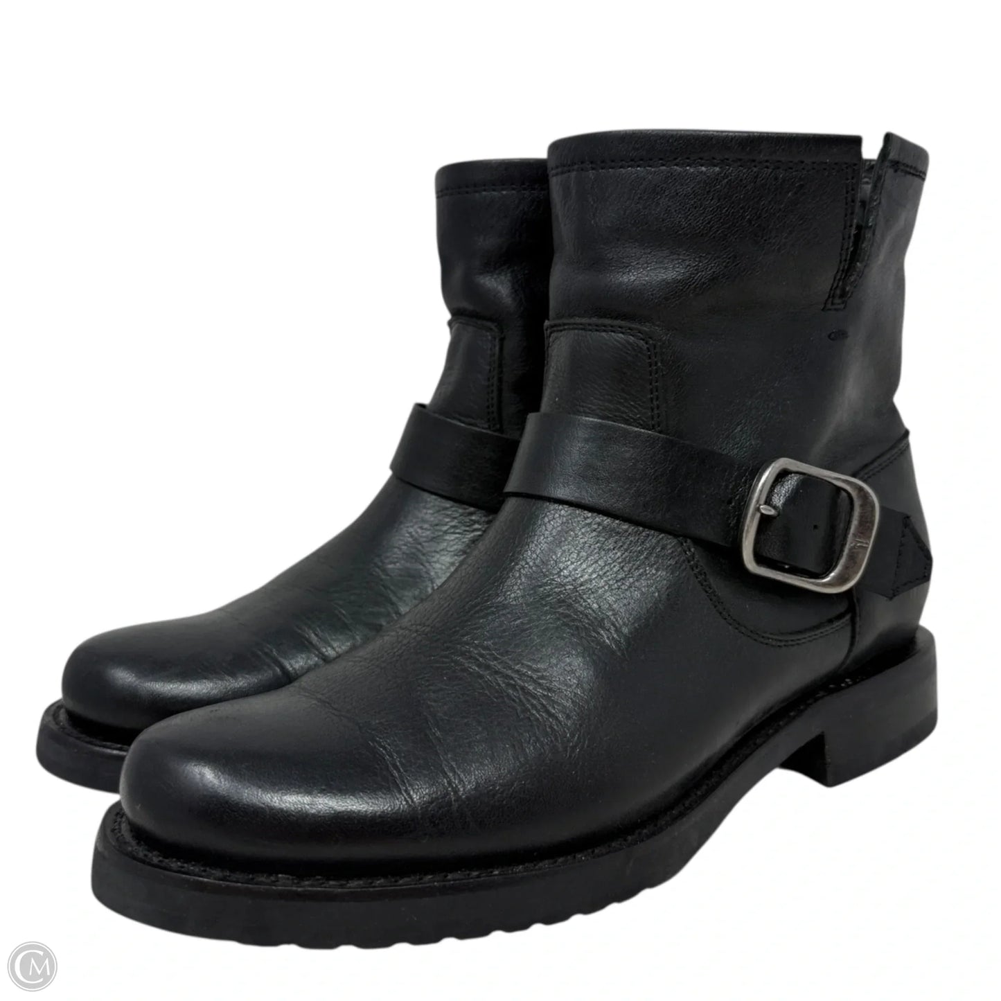 Veronica Flex Leather Buckle Hardware Booties Designer By Frye In Black, Size: 8