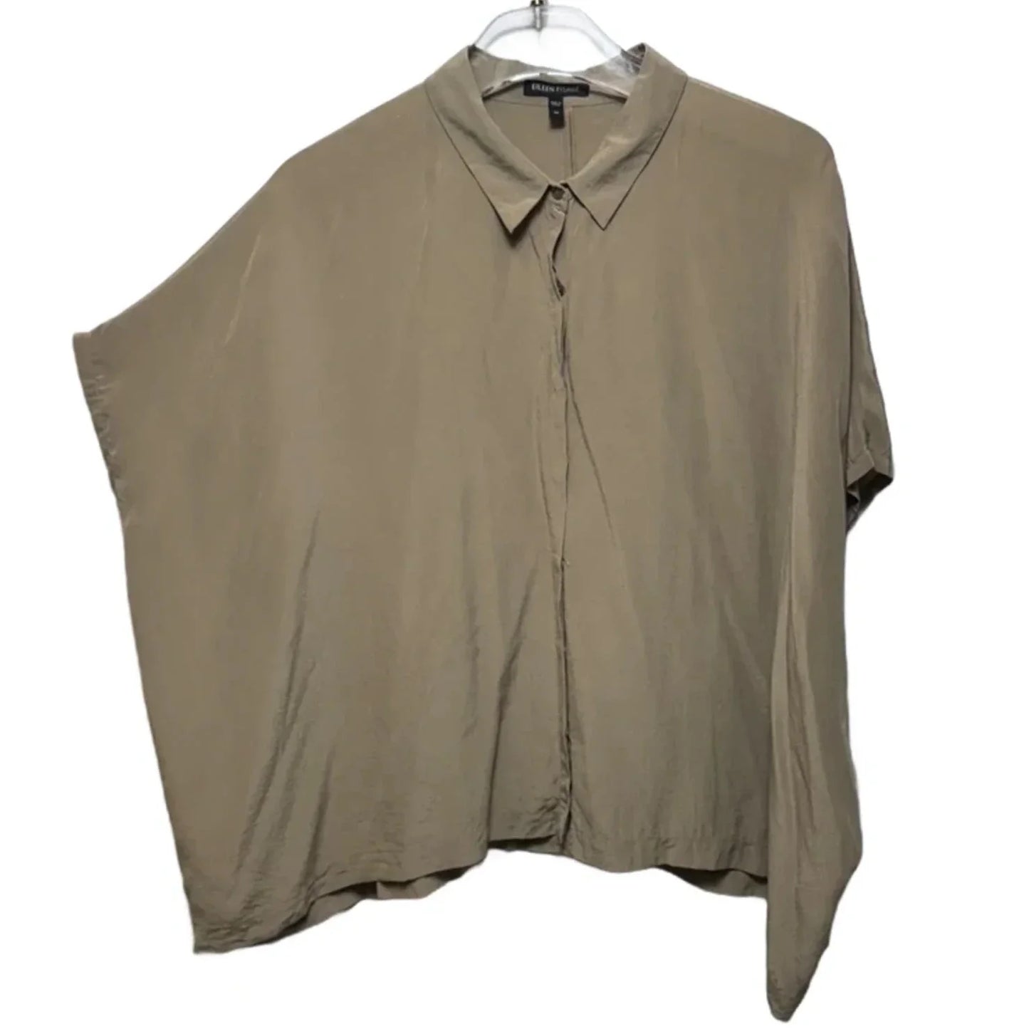 Silk Button Down Caftan Top By Eileen Fisher In Taupe, Size: M