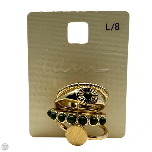 Gold Tone & Green Stone Stackable Ring Set By Iam , Size: 8