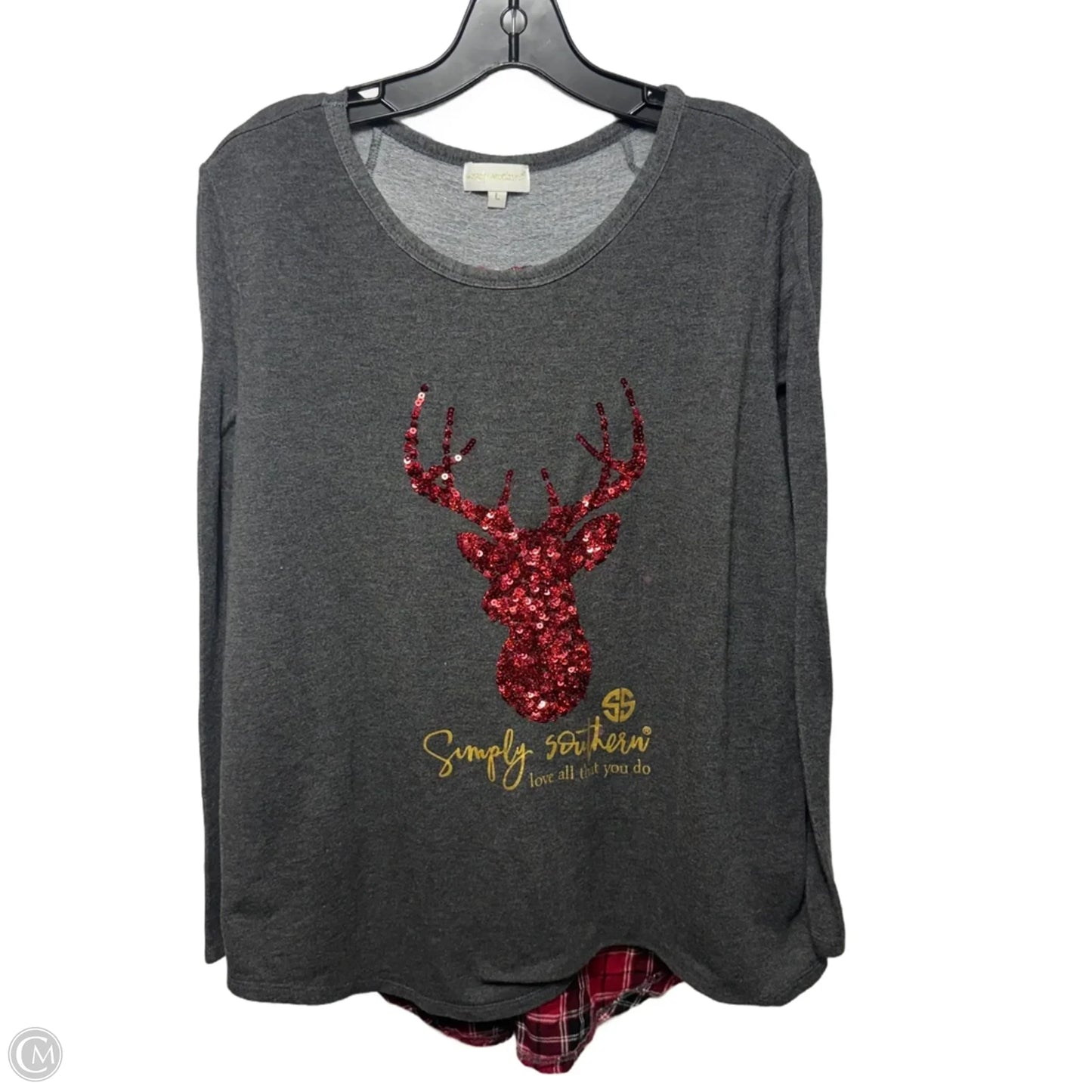 Top Long Sleeve By Simply Southern In Grey, Size: L