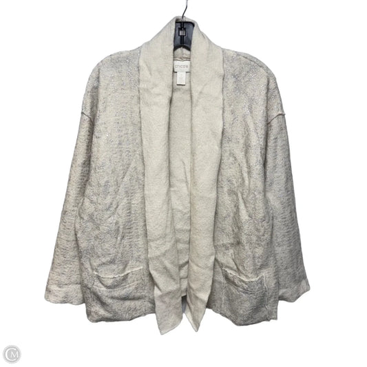 Wool Sweater Cardigan By Chicos In Cream & Silver, Size: L