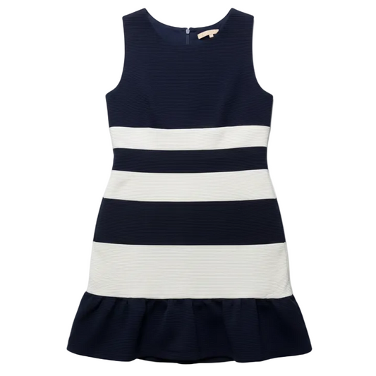 Ribbed Knit Ruffled Hem Fit & Flare Mini Dress By Hutch X Anthropologie In Striped Pattern, Size: M