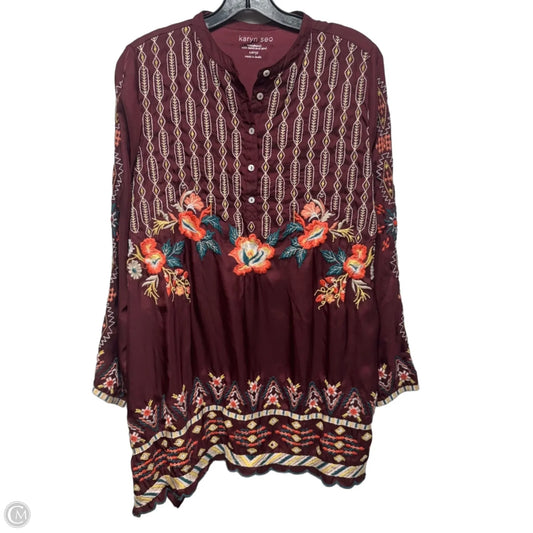 Embroidered Tunic Long Sleeve By Karyn Seo In Maroon, Size: L