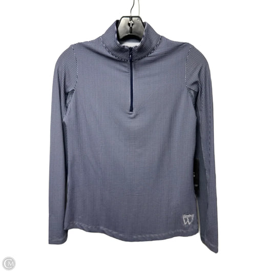 Long Sleeve Zip Mock Neck Athletic Top By Ibkul In Mini Check Navy & White, Size: Xs