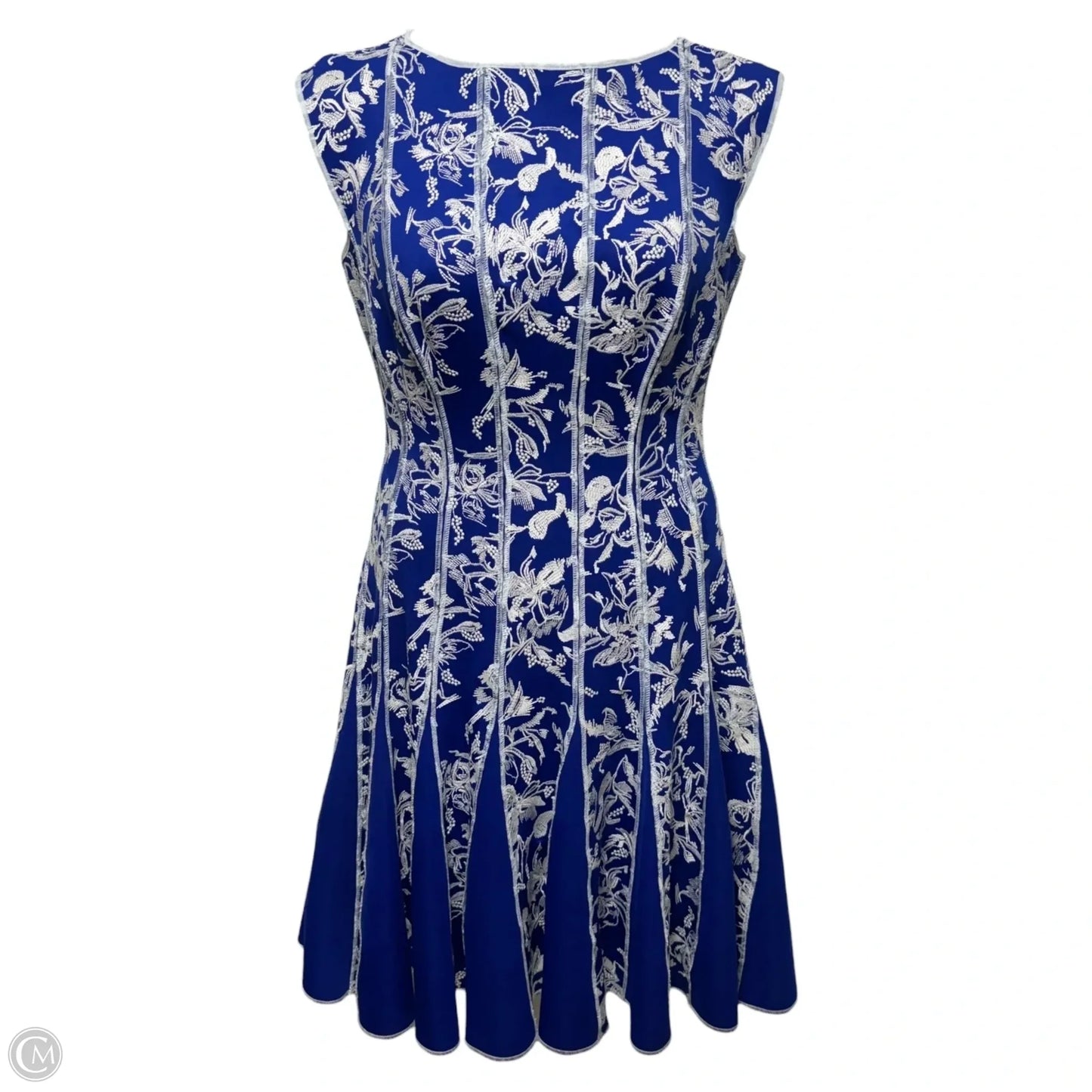 Embroidered Dress Party Short By Tadashi Shoji In Blue & White, Size: M