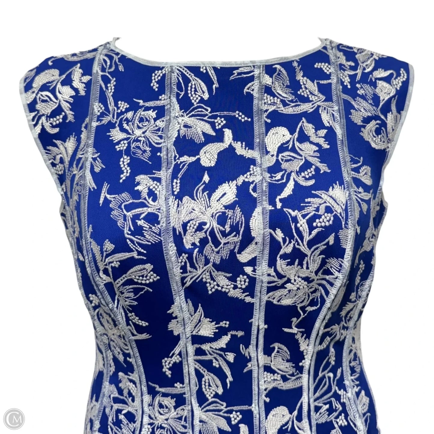 Embroidered Dress Party Short By Tadashi Shoji In Blue & White, Size: M