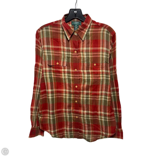 Top Long Sleeve By Lauren By Ralph Lauren In Plaid Pattern, Size: M