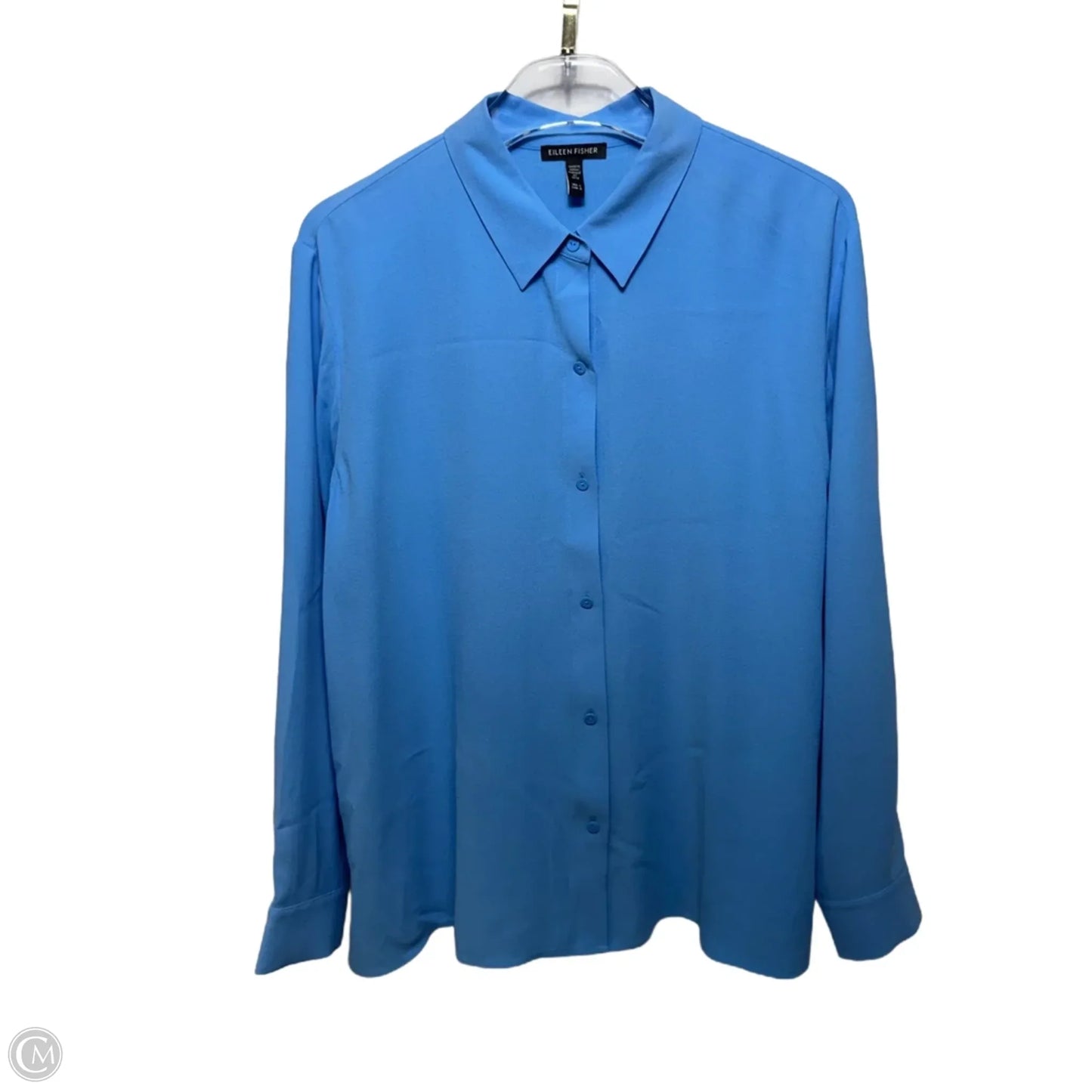 Silk Georgette Crepe Classic Collar Shirt By Eileen Fisher In Azure Blue, Size: L