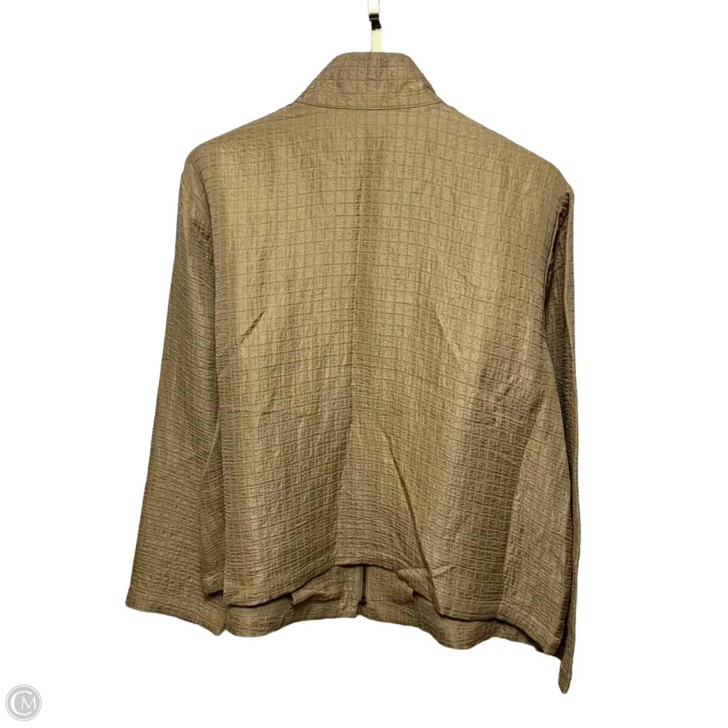 Stand Collar Silk Linen Blend Jacket By Eileen Fisher In Tan, Size: L