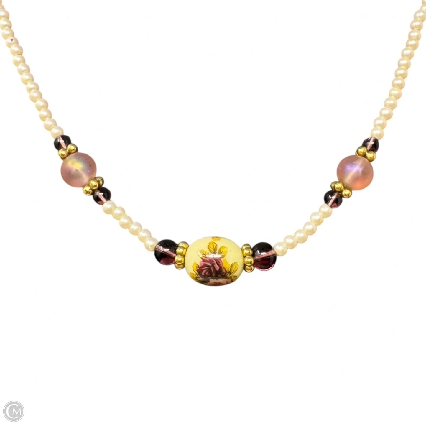 Faux Pearl Floral Beaded Necklace