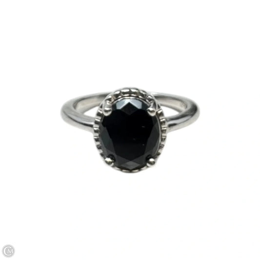 Black Faceted Gem Ring Sterling Silver, Size: 8