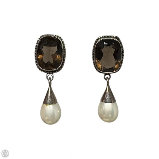 Smokey Quartz & Faux Pearl Drop Sterling Silver Earrings