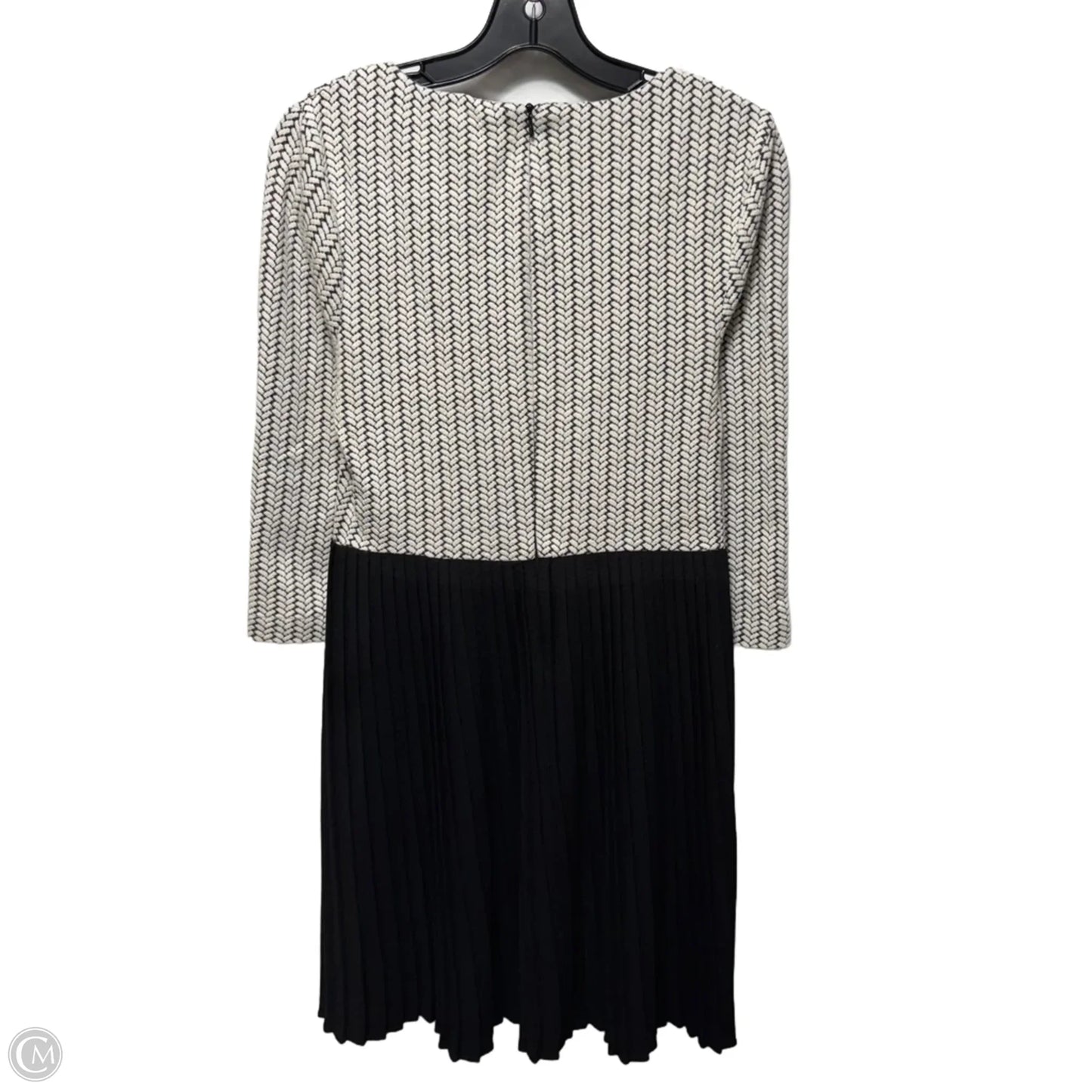 Chevron Jacquard Cross Knit Pleated Midi Dress By Ganni X Anthropologie In Black & White, Size: S