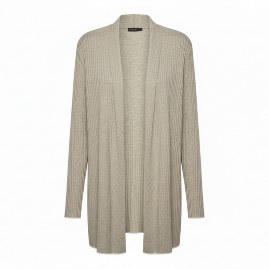 Cashmere Open Front Long Line Ribbed Cardigan Sweater By J Mclaughlin In Tan, Size: S