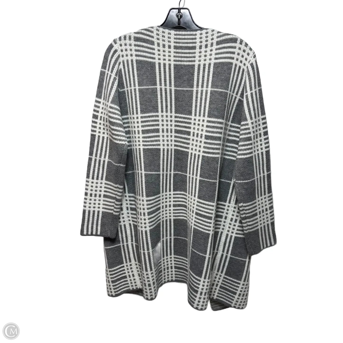 Sweater Cardigan By Lola B In Grey & White, Size: L