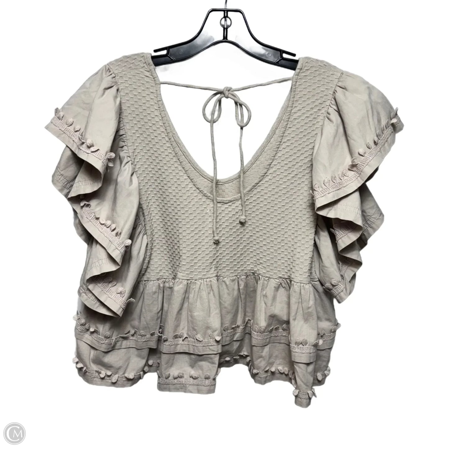Ruffle-Sleeve Tiered V-Neck Top By Anthropologie In Taupe, Size: M