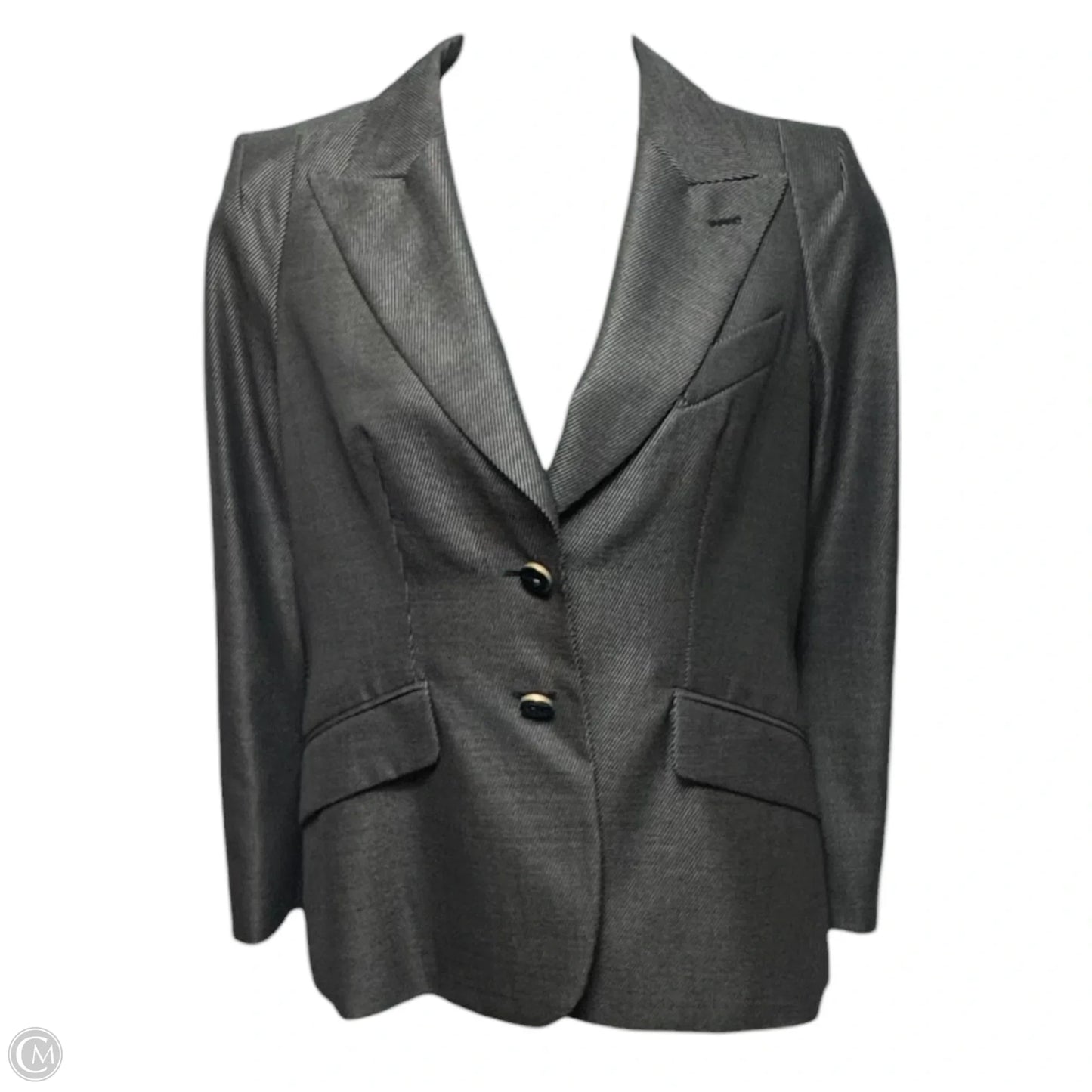 Wool Silk Blend Single Breasted 2 Button Tailored Blazer Designer By Escada In Black & White, Size: M (40 EU)