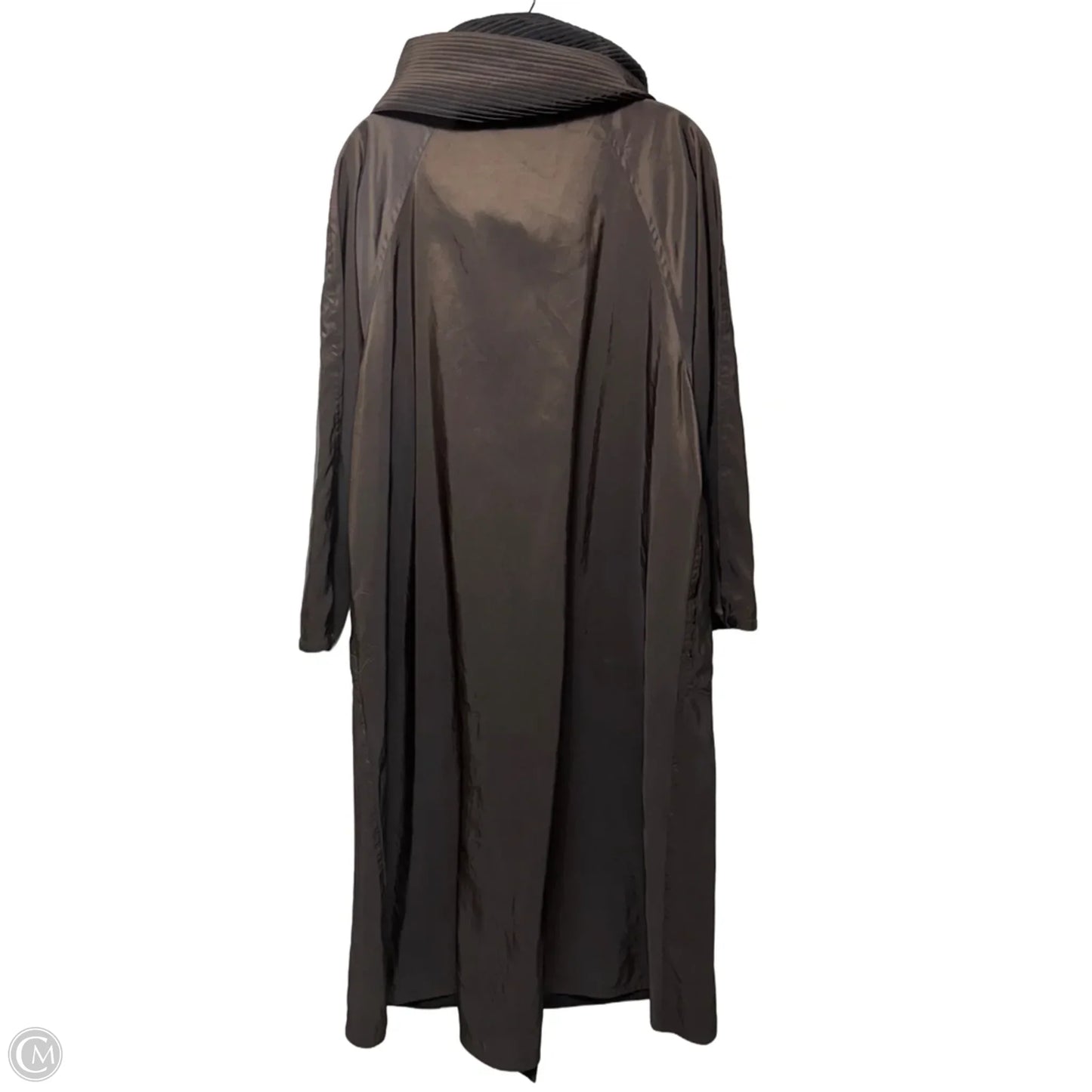 Pleated Collar Long Coat By Mycrapac In Black & Brown, Size: S