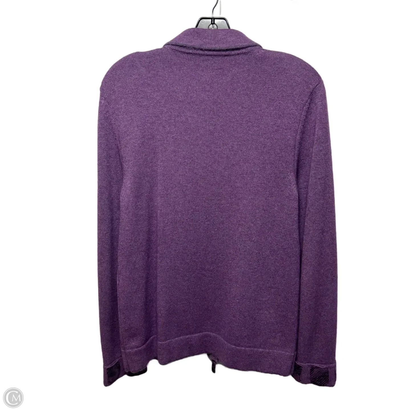 Made In Italy Cashmire Blend Zip Front Cardigan Sweater With Snakeskin Embellishment Designer By Escada In Purple, Size: L