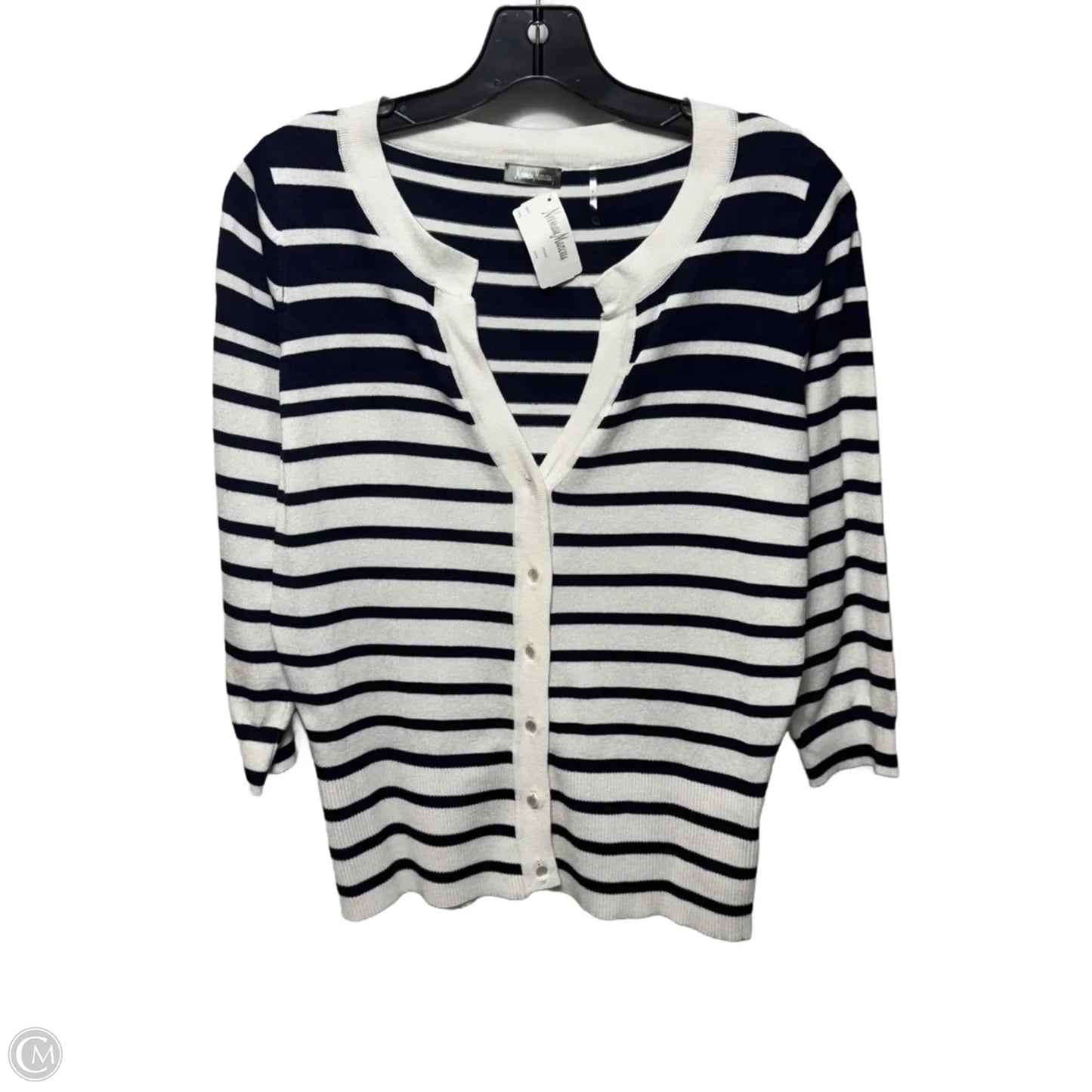 Sweater Cardigan Designer By Neiman Marcus In Striped Pattern, Size: M