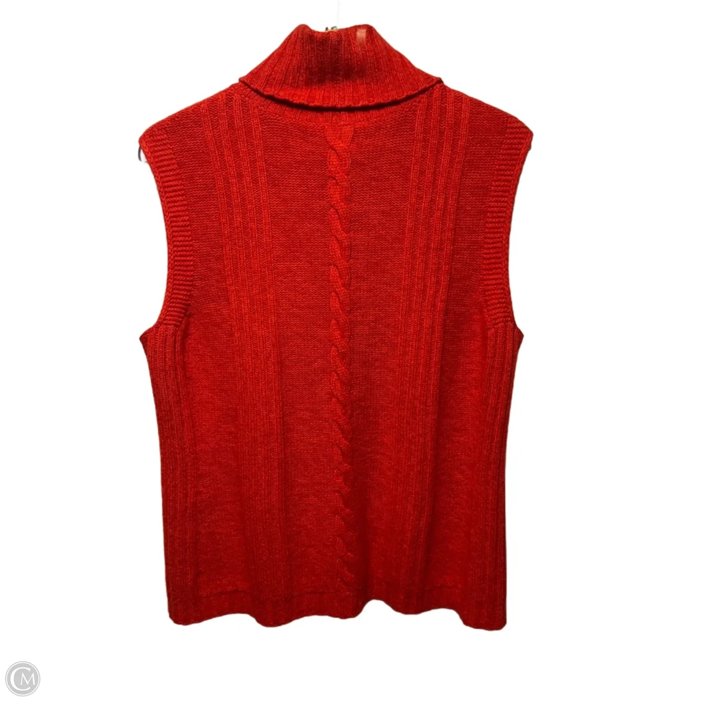 Cable Knit Turtleneck Sleeveless Sweater Designer By Escada In Orange, Size: M