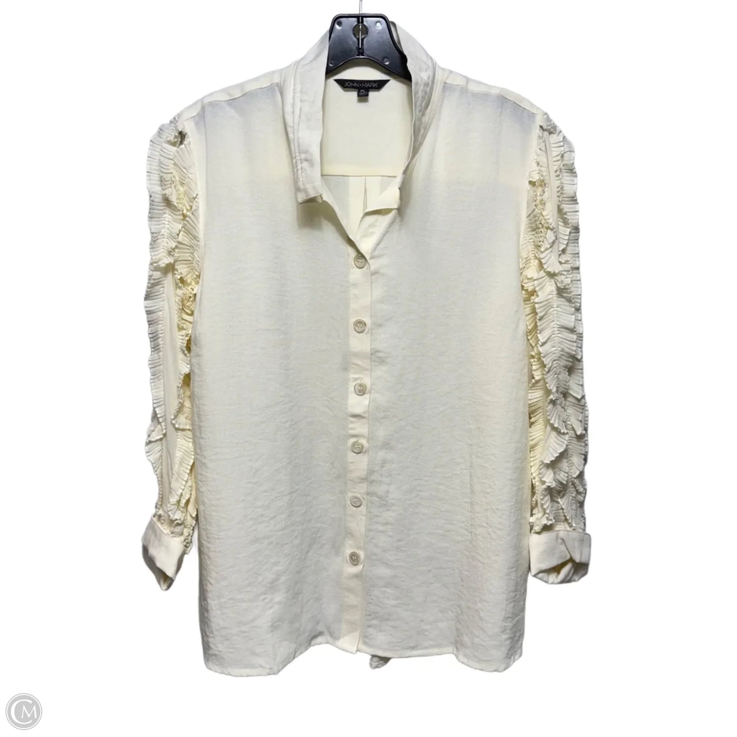 Essentials Ruffle Sleeve Top Long Sleeve By John Mark In Cream, Size: Lp